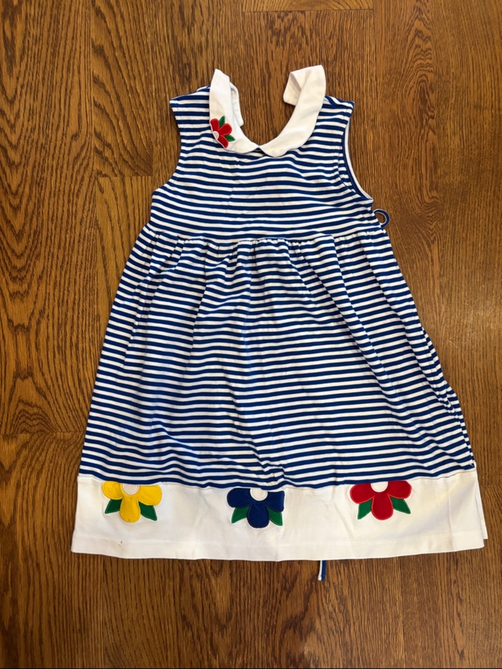 Kids Striped Navy & White Floral Hem Dress